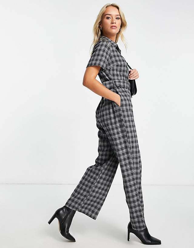 Lola May - zip front wide leg jumpsuit in check