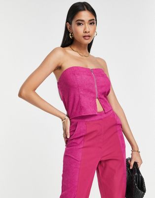 Lola May zip through crop top co-ord in berry pink