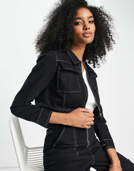 Black denim outlet contrast stitch jacket