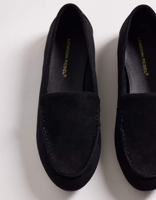 Londn Rebel Wide Fit Bailey loafer in black micro, 2 of 4