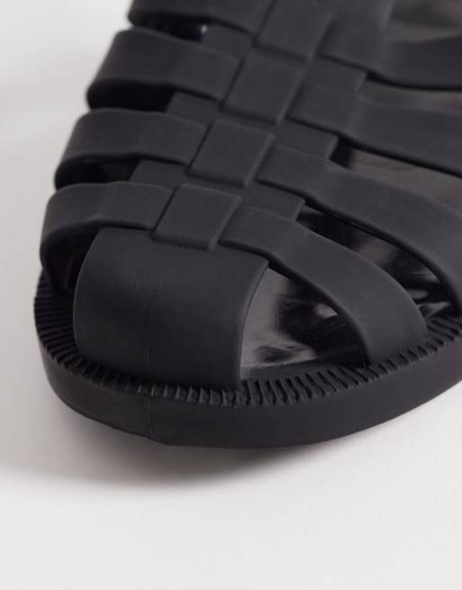 London Rebel Abby caged flat sandals in black matte, 3 of 4