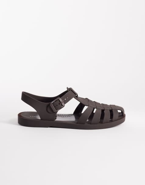 London Rebel Abby caged flat sandals in matte chocolate - view 1