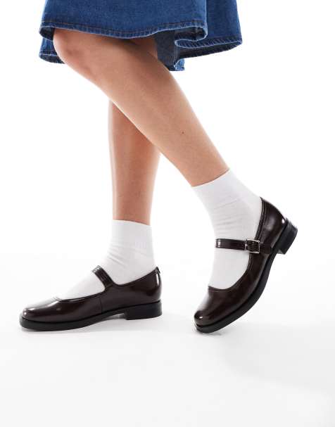 London Rebel Adeline chunky mary janes in dark brown - view 1