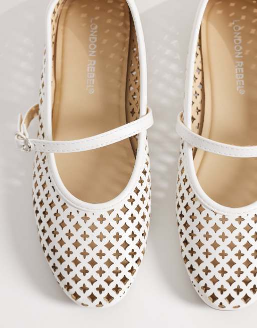 London Rebel - Alba - Ballerines ajourées à bride à boucle - Blanc, 2 de 4
