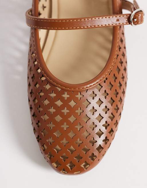 London Rebel Alba cut out ballet flat with buckle strap in brown, 2 of 4