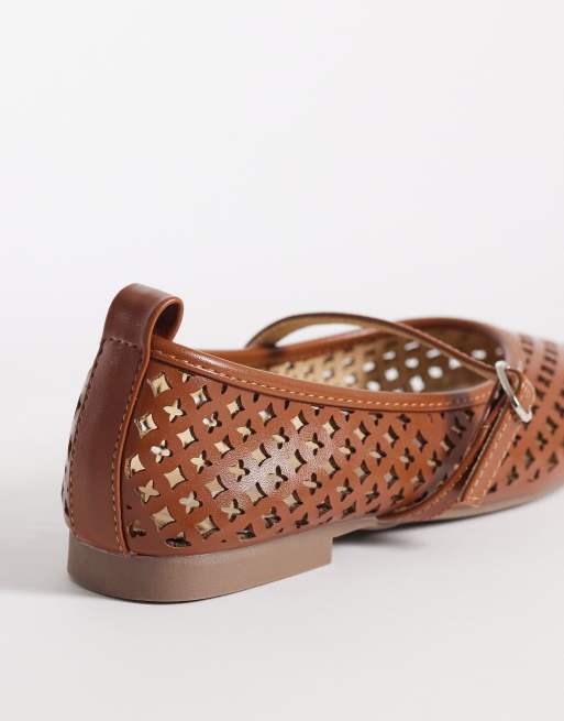 London Rebel Alba cut out ballet flat with buckle strap in brown, 4 of 4