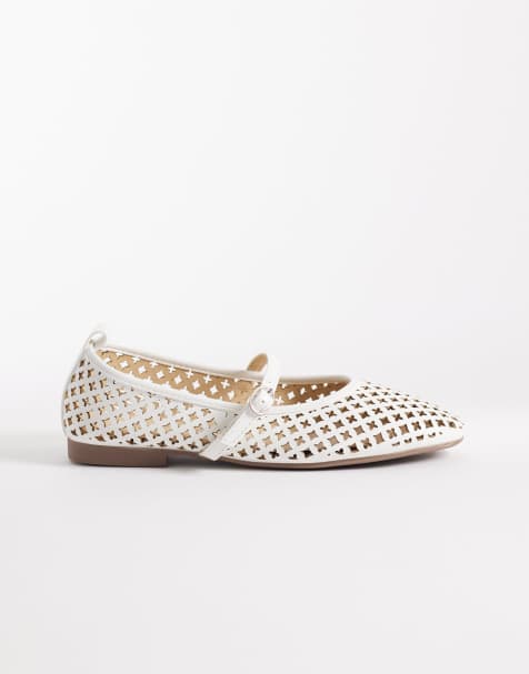 London Rebel Alba cut out ballet flat with buckle strap in white - view 1