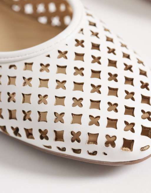 London Rebel Alba cut out ballet flats with buckle strap in white, 3 of 4
