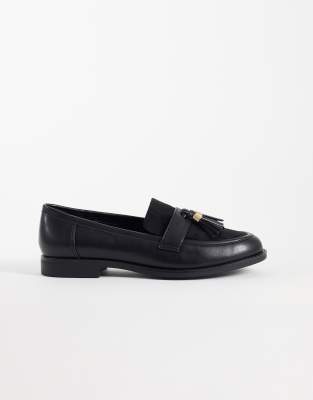 London Rebel Amber Tassel Penny Loafers In Black