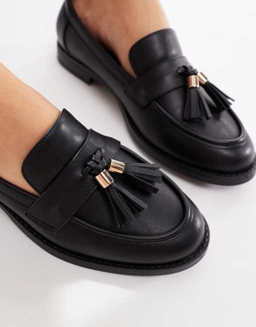 London Rebel Amelia tassel penny loafers in black