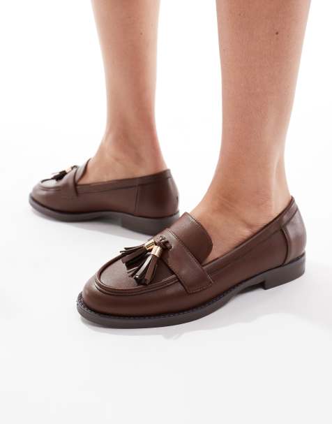 London Rebel Amelia tassel penny loafers in brown - view 1