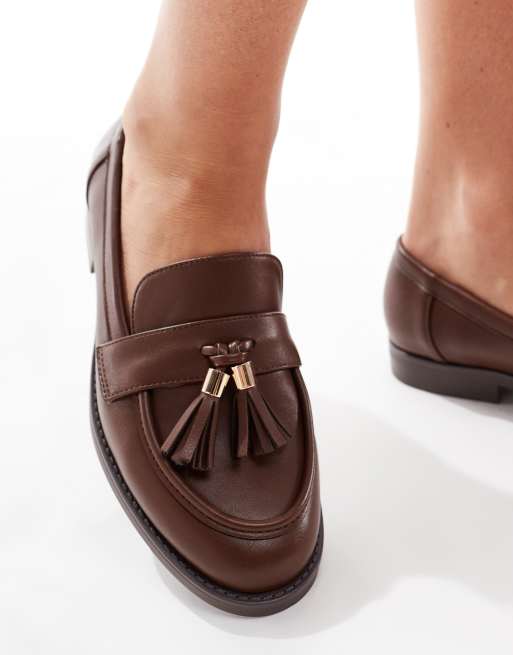 London Rebel Amelia tassel penny loafers in brown