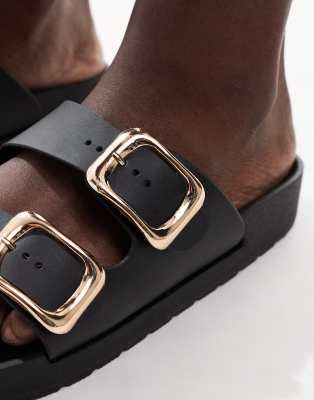 London Rebel Andi Buckle Sandals In Black