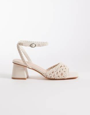 London Rebel Anita Block Heeled Woven Sandals In Neutral