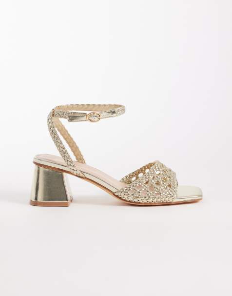 London Rebel - Anita - Geweven sandalen met blokhak in goud - view 1