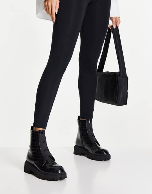 London Rebel – Ankle-Boots in Schwarz mit dicker Sohle und elastischer Vorderseite