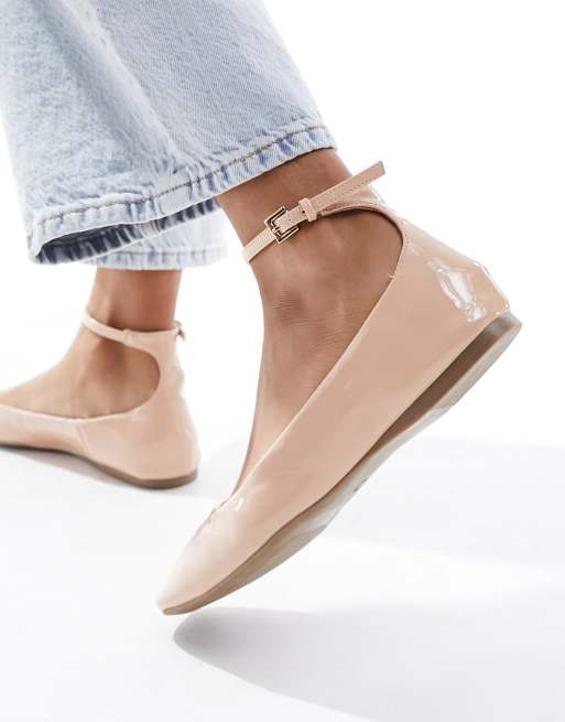 London Rebel ankle strap ballet shoes in pale pink ASOS