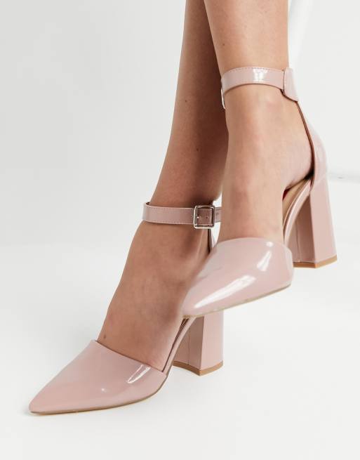 Pointed toe block hot sale heel ankle strap