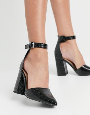 pointed black heels with ankle strap