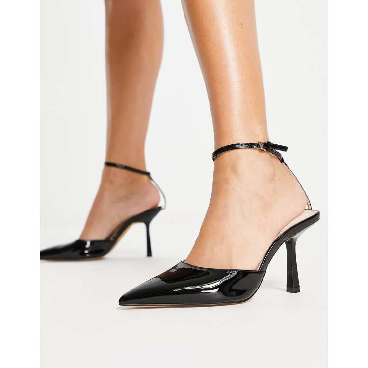 London Rebel ankle strap pointed stiletto heel shoes in
