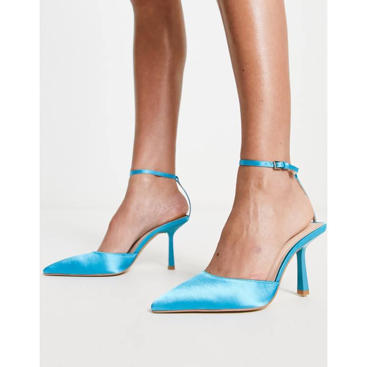 Blue pumps with ankle strap sale