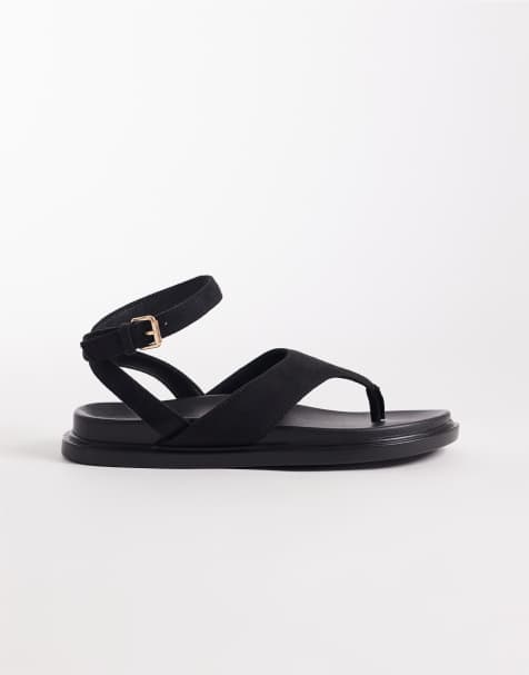 London Rebel - Anya - Teensandalen met enkelbandje en gespdetail in zwart micro - view 1