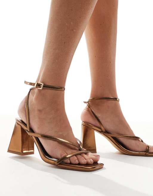 London Rebel Aria strappy mid block heeled sandals in bronze