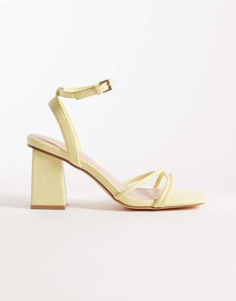 London Rebel Ash strappy mid block heeled sandals in citrus lime - view 1