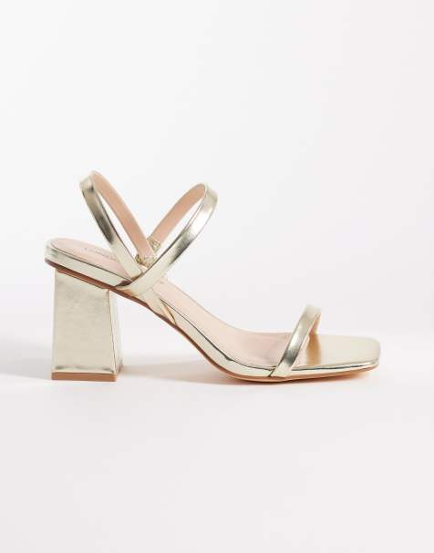London Rebel Ash strappy mid block heeled sandals in gold - view 1