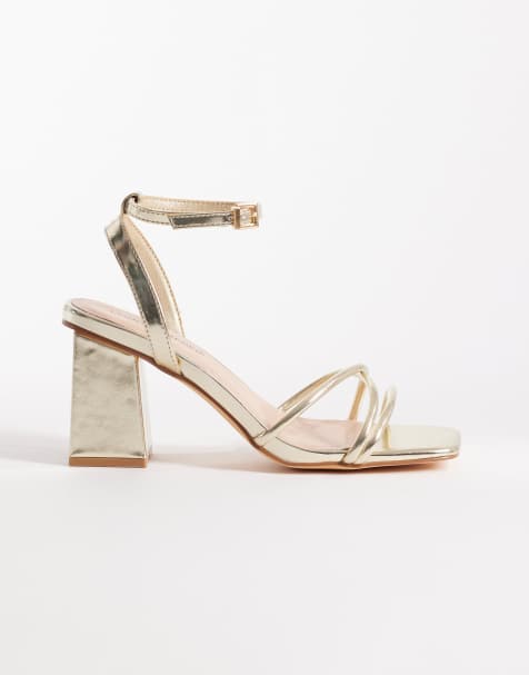 London Rebel Ash strappy mid block heeled sandals in gold - view 1