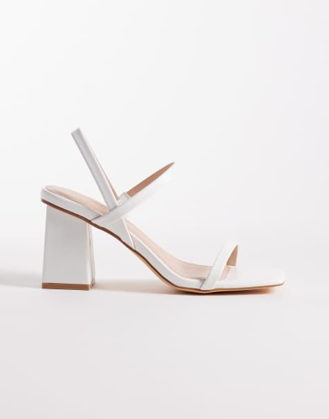 London Rebel Ash strappy mid block heeled sandals in white - view 1