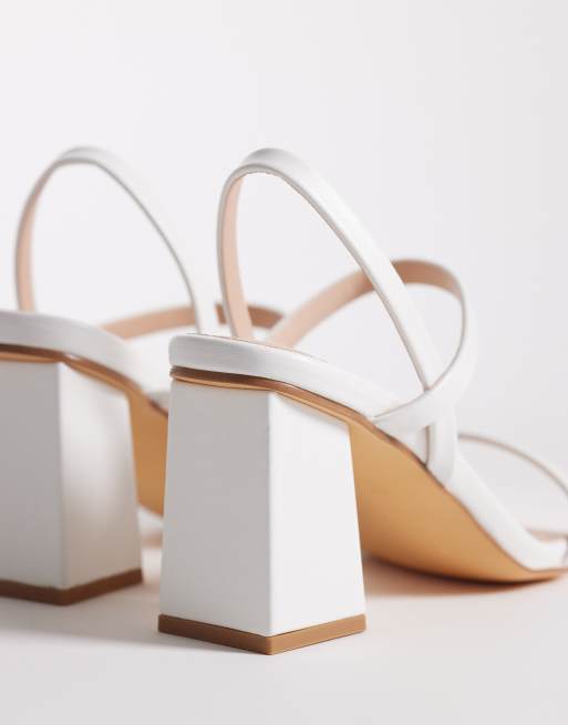 London Rebel Ash strappy mid block heeled sandals in white, 4 of 4