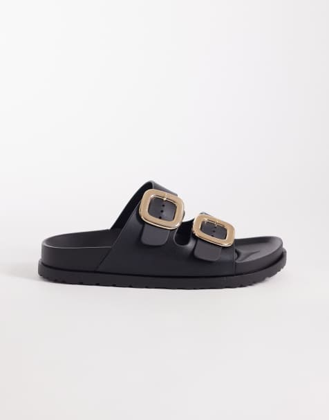 London Rebel Astra double buckle sandals in black - view 1