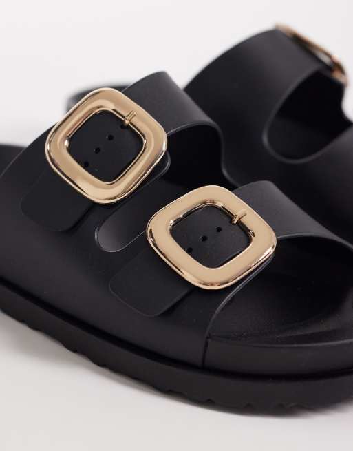 London Rebel Astra double buckle sandals in black, 4 of 4