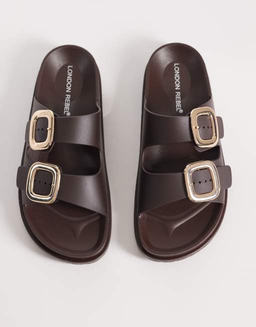 London Rebel Astra double buckle sandals in choc, 2 of 4