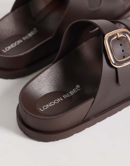 London Rebel Astra double buckle sandals in choc, 3 of 4