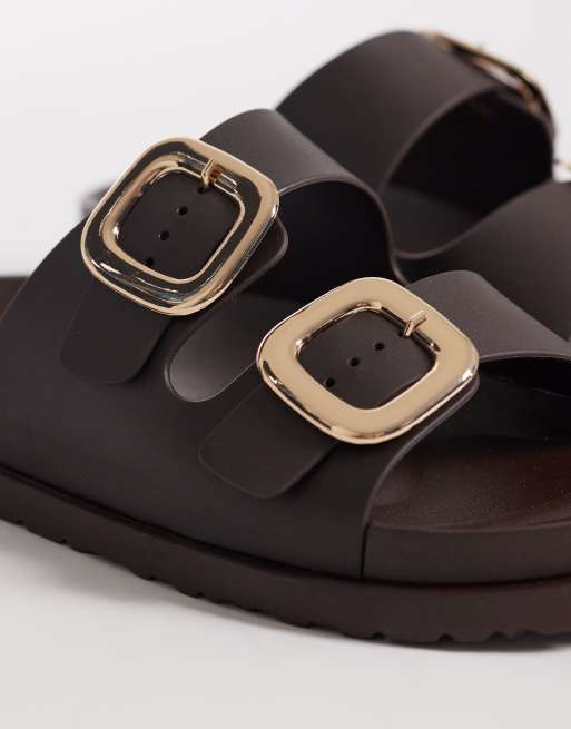 London Rebel Astra double buckle sandals in choc, 4 of 4