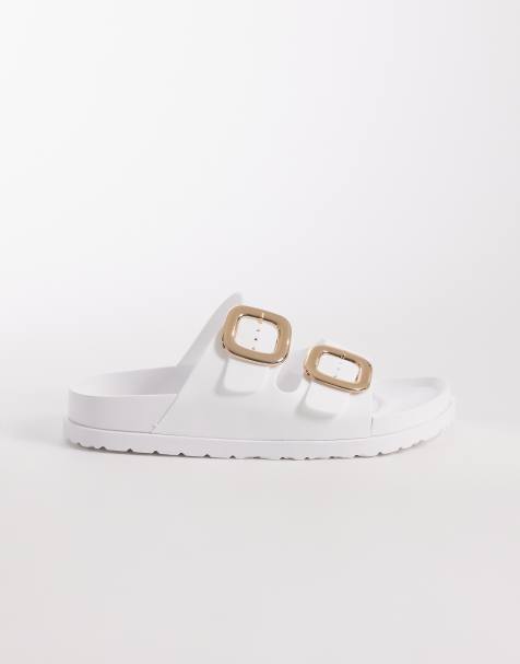 London Rebel Astra double buckle sandals in white - view 1