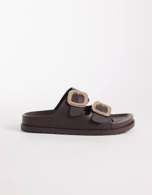 London Rebel - Astra - Sandalen in Schokobraun mit zwei Schnallen-Brown