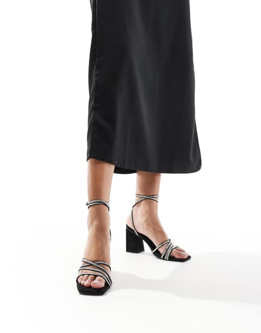 London Rebel – Audrey – Absatzsandalen in Schwarz mit verzierten Riemchen, 4 von 4
