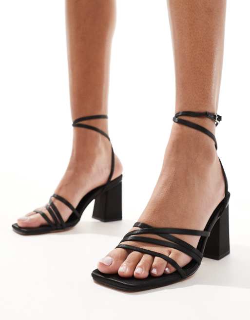 London Rebel Audrey block heel strappy sandal in black ASOS