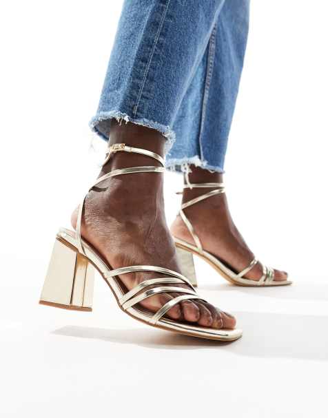 London Rebel - Audrey - Guldfarvede højhælede sandaler med stropper - view 1