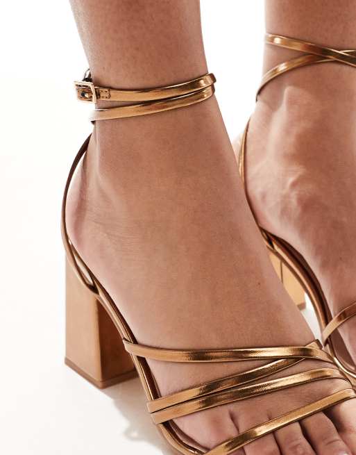 London Rebel – Audrey – Riemchensandaletten in Bronze mit Blockabsatz, 2 von 4