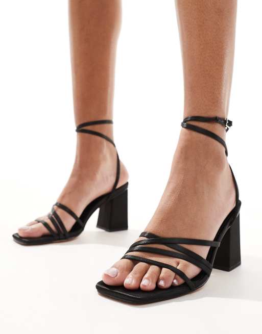 London Rebel - Audrey - Sandalen met blokhak en smalle bandjes in zwart