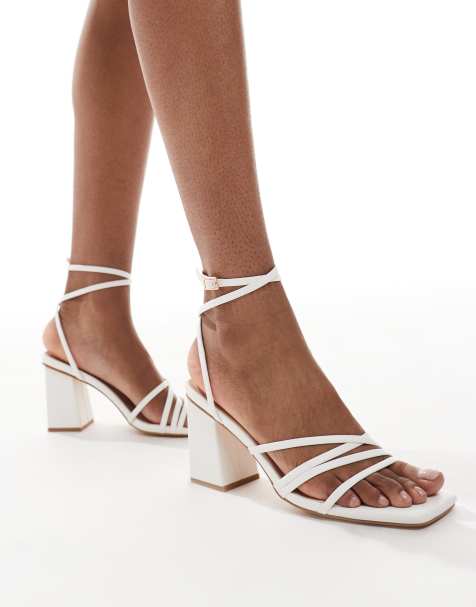 London Rebel Audry Wide Fit strappy block heeled sandals in white - view 1