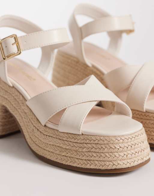 London Rebel Aven block heel platform sandals in cream, 4 of 4