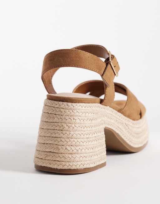 London Rebel Aven block heel platform sandals in taupe, 3 of 4