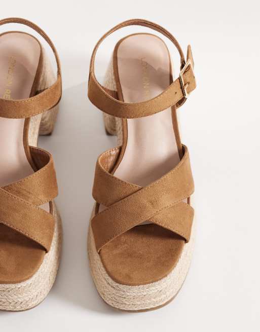 London Rebel Aven block heel platform sandals in taupe, 4 of 4