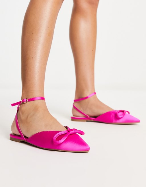 London Rebel - Ballerina's met strik en slingback-bandje in felroze