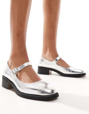 London Rebel - Becca - Klobige Mary-Jane-Schuhe in Silber